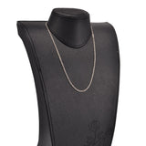 silver tone cable chain displayed on black neck form against white background. 