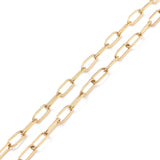 zoomed in sections of small golden paperclip chain over white background. 