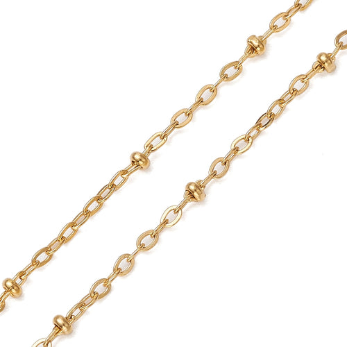 zoomed in section of golden satellite chain  over white background. 
