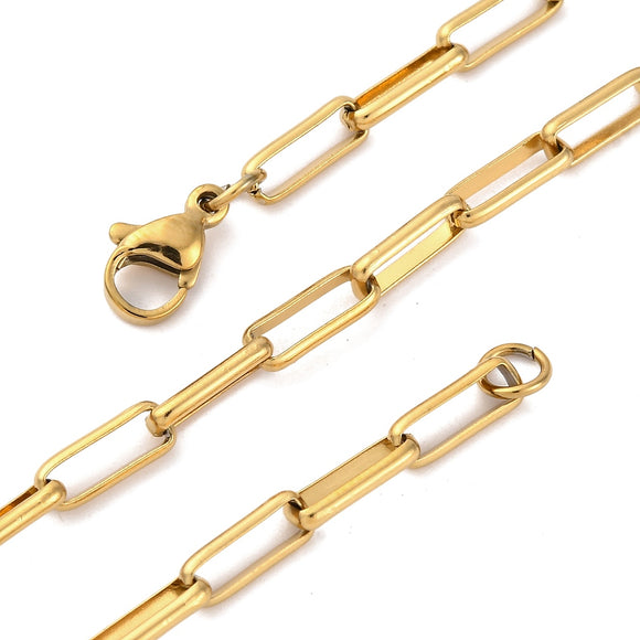 zoomed in sections of golden paperclip chain over white background. 