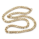 golden Figaro chain necklace with lobster claw clasp on a white background. 