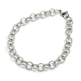 silver tone  bubbles cable link bracelet with lobster claw clasp on white background. 