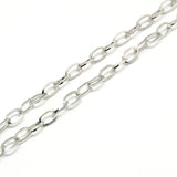 silver tone oval cable link chains on white background. 