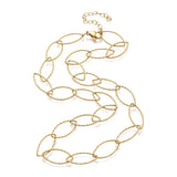 golden textured horse eye link necklace with lobster claw clasp and extender chain on white background. 