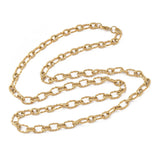 golden textured cable chain with lobster claw clasp on white background. 