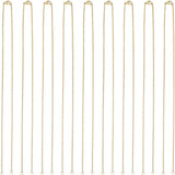 nine golden cable chain necklace separated in the center with two jump rings ready to attach your favorite connector and a lobster claw clasp against a white background. 