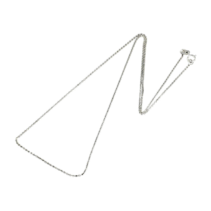 silver fine cable chain with spring ring clasp on white background. 