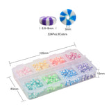 diagram of candy swirl bead box kit measurements as well as the measurements of a bead on white background. 