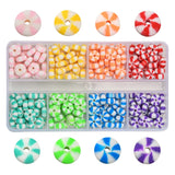 multi-colored candy swirl bead box kit with eight different sections and colors including pink, yellow, orange, red, turquoise, green, blue and purple over white background. 