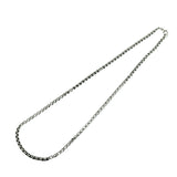 silver tone Venetian box chain necklace with lobster claw clasp and white background. 