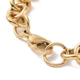 zoomed in lobster claw clasp on golden large Rolo chain necklace on white background. 