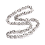 stainless steel large Rolo chain necklace with lobster claw clasp on white background. 