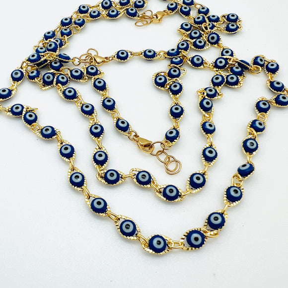 golden textured link chains with blue 