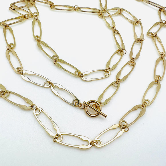 Safety Pin Link Necklace - Plated Brass - 17.5
