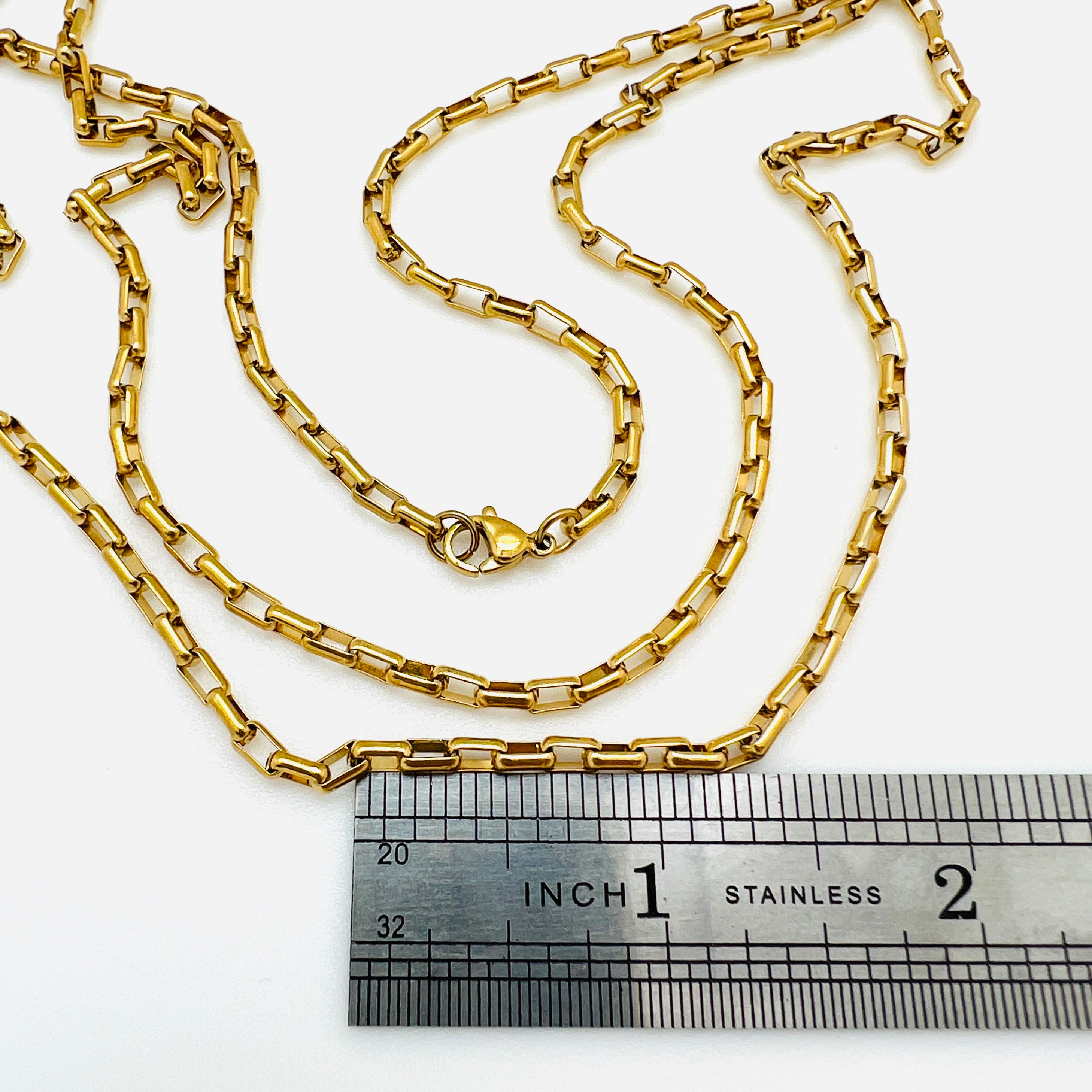 Rectangle Box Chain Necklace- Plated Stainless - 19.5