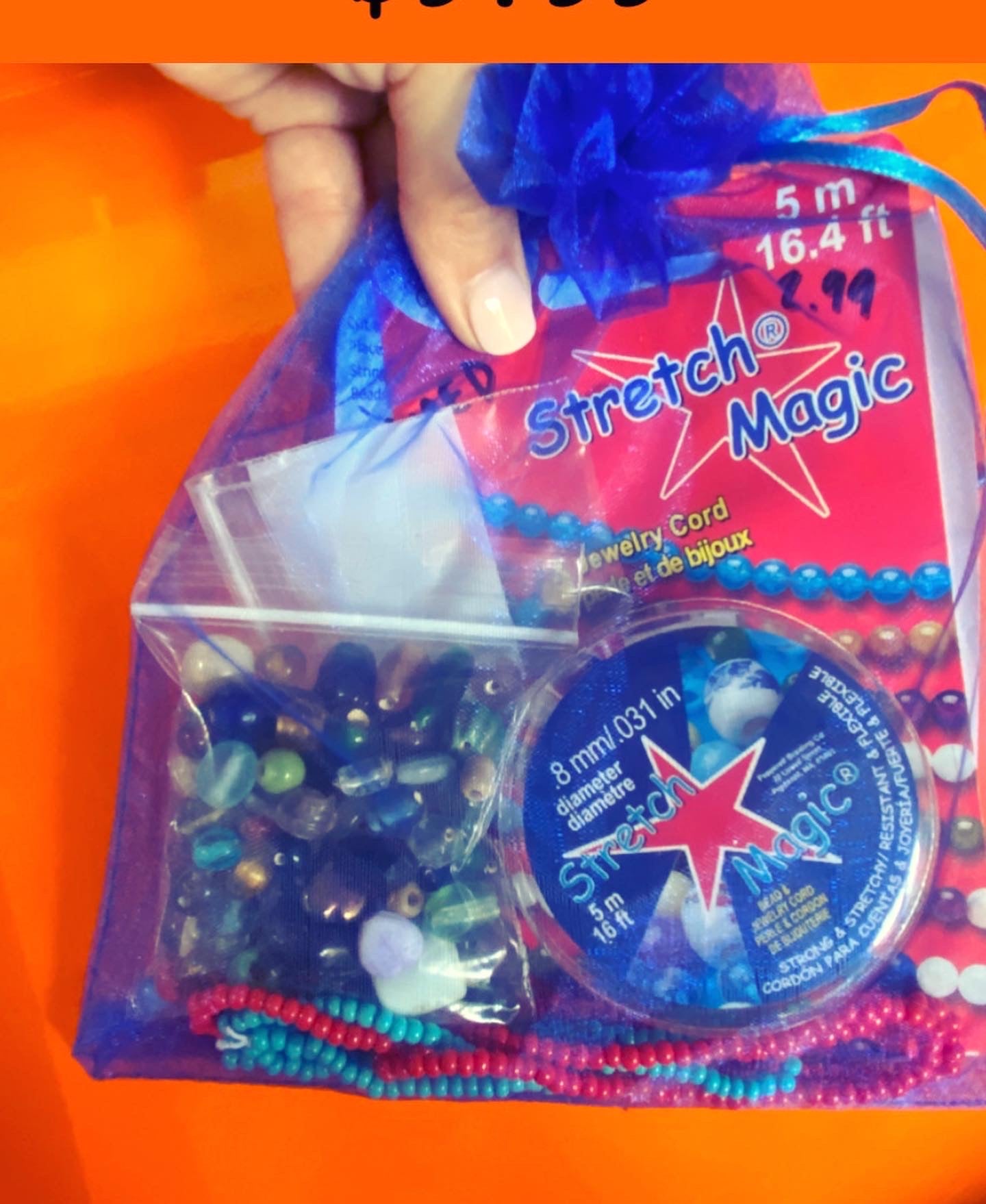 beading kit to make your own jewelry. kit includes supplies to make stretch bracelets with seed beads and glass beads