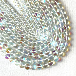 clear moon glass round beads