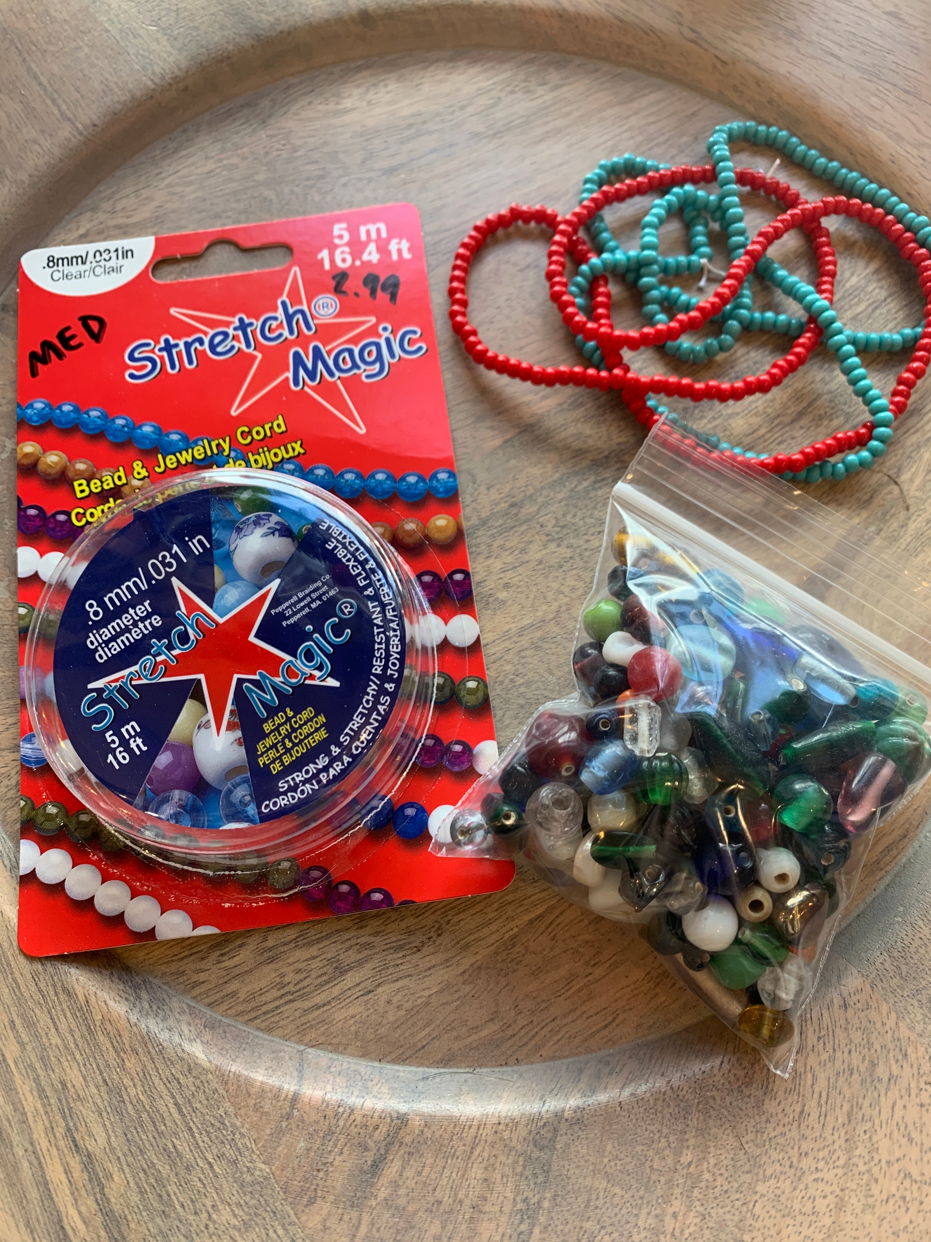 beading kit to make your own jewelry. kit includes supplies to make stretch bracelets with seed beads and glass beads