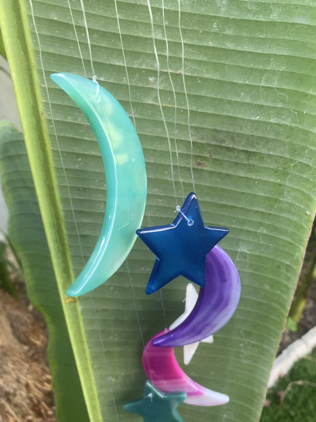 Moon and Stars Agate Wind Chime Mobile