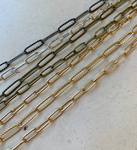 large paperclip chain 18" necklaces in an assortment of colors including antique silver, silver, antique brass, gold and satin gold jewelry making supplies