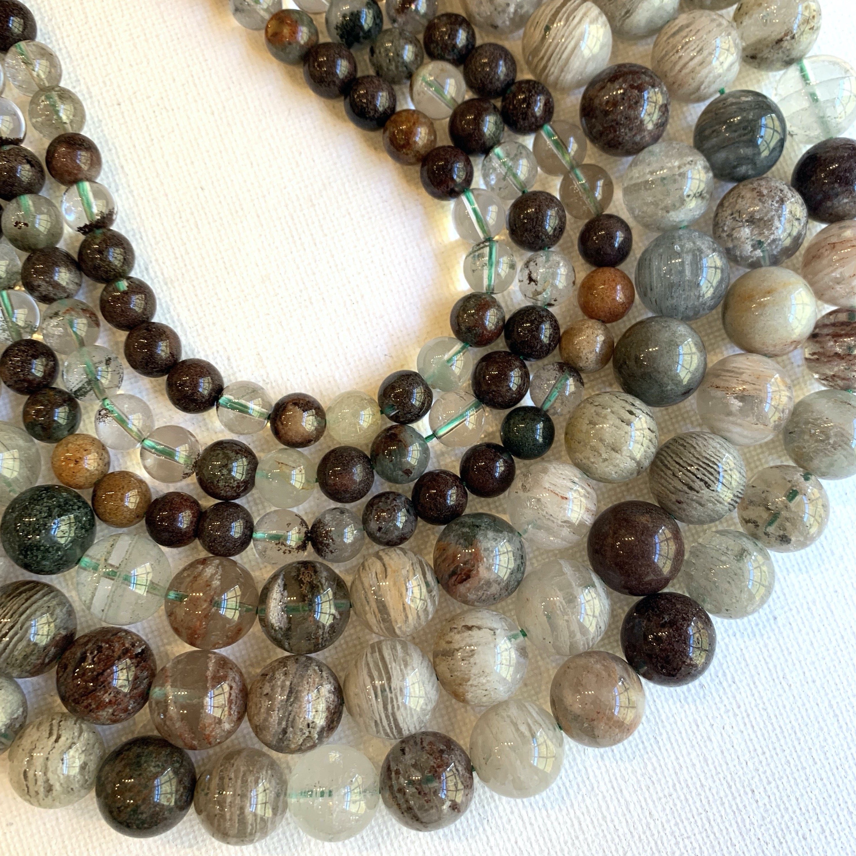 Natural Lodolite quartz in various sizes on 15" strands garden quartz included quartz