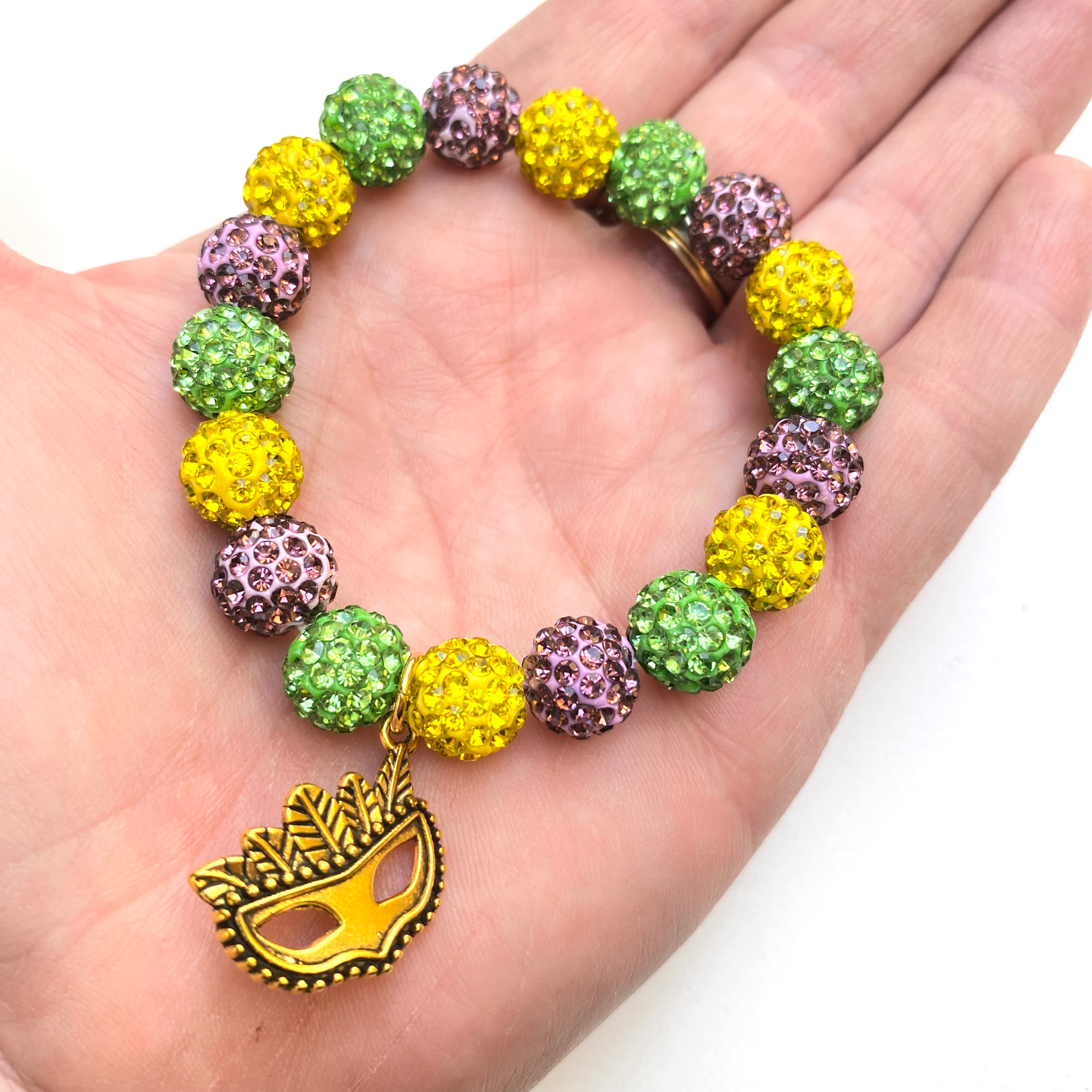 Rhinestone Bead Mardi Gras Stretch Bracelet