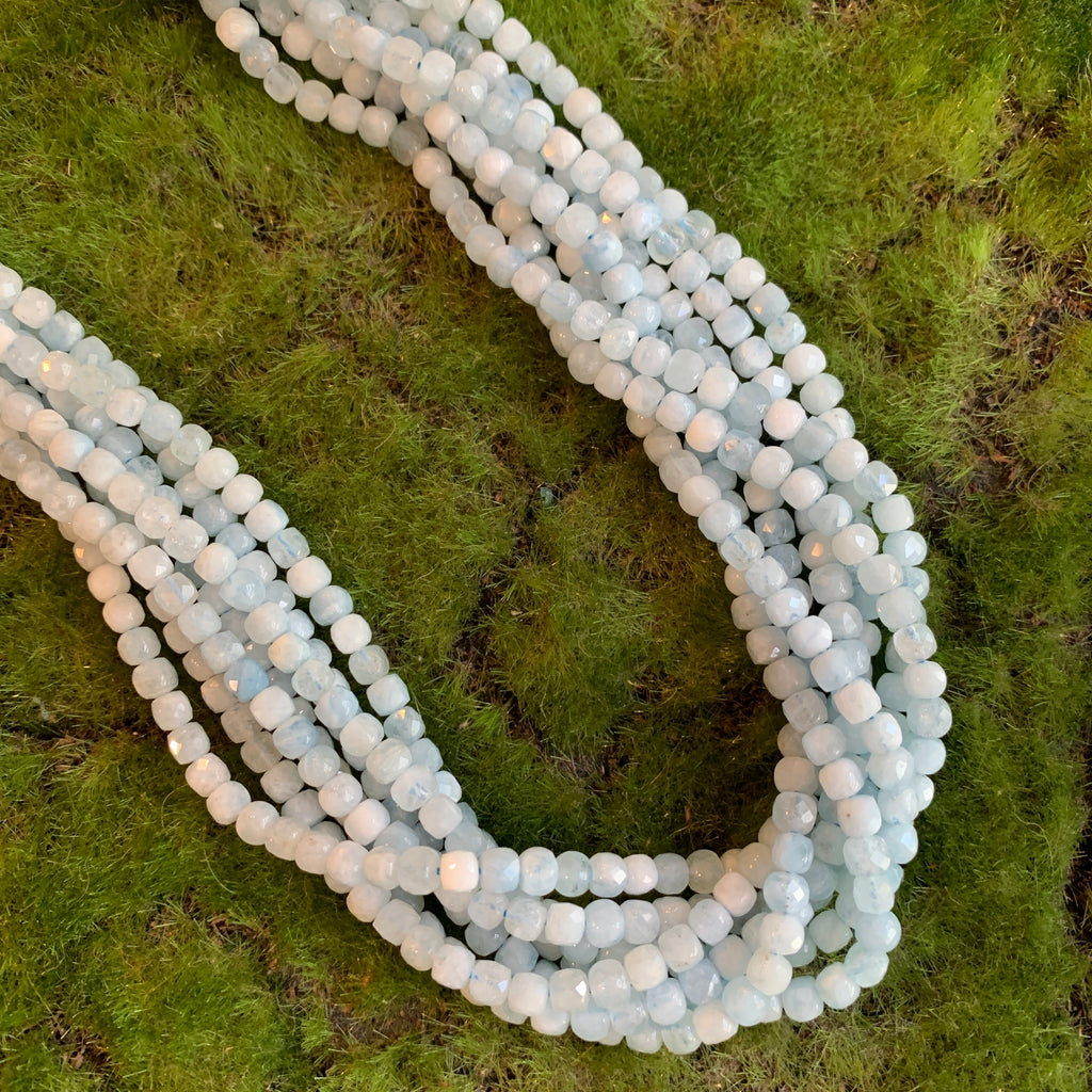 Aquamarine Strands - Faceted Cubes