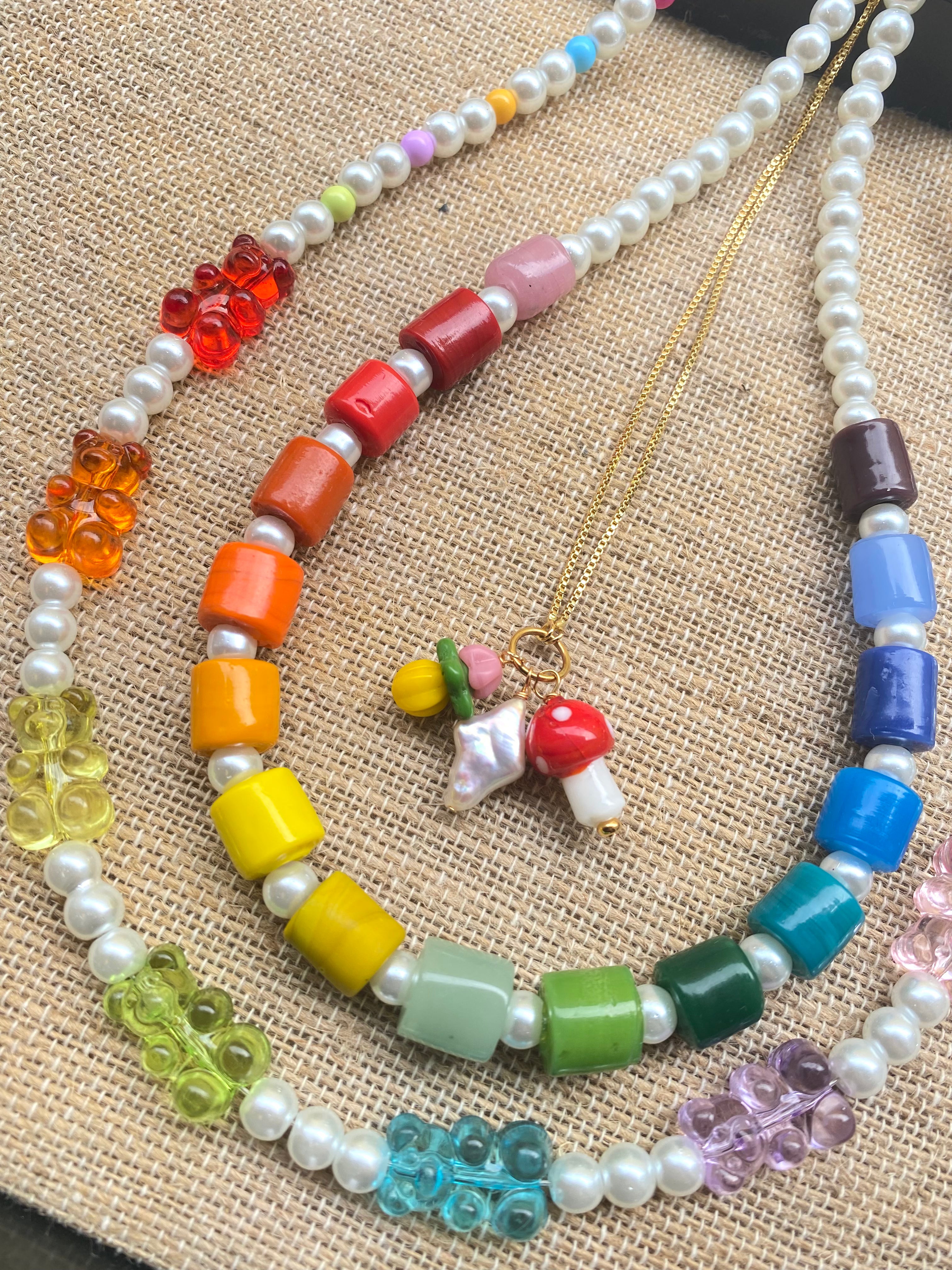 Rainbow Glass Tube Necklace Kit: Faux Pearls