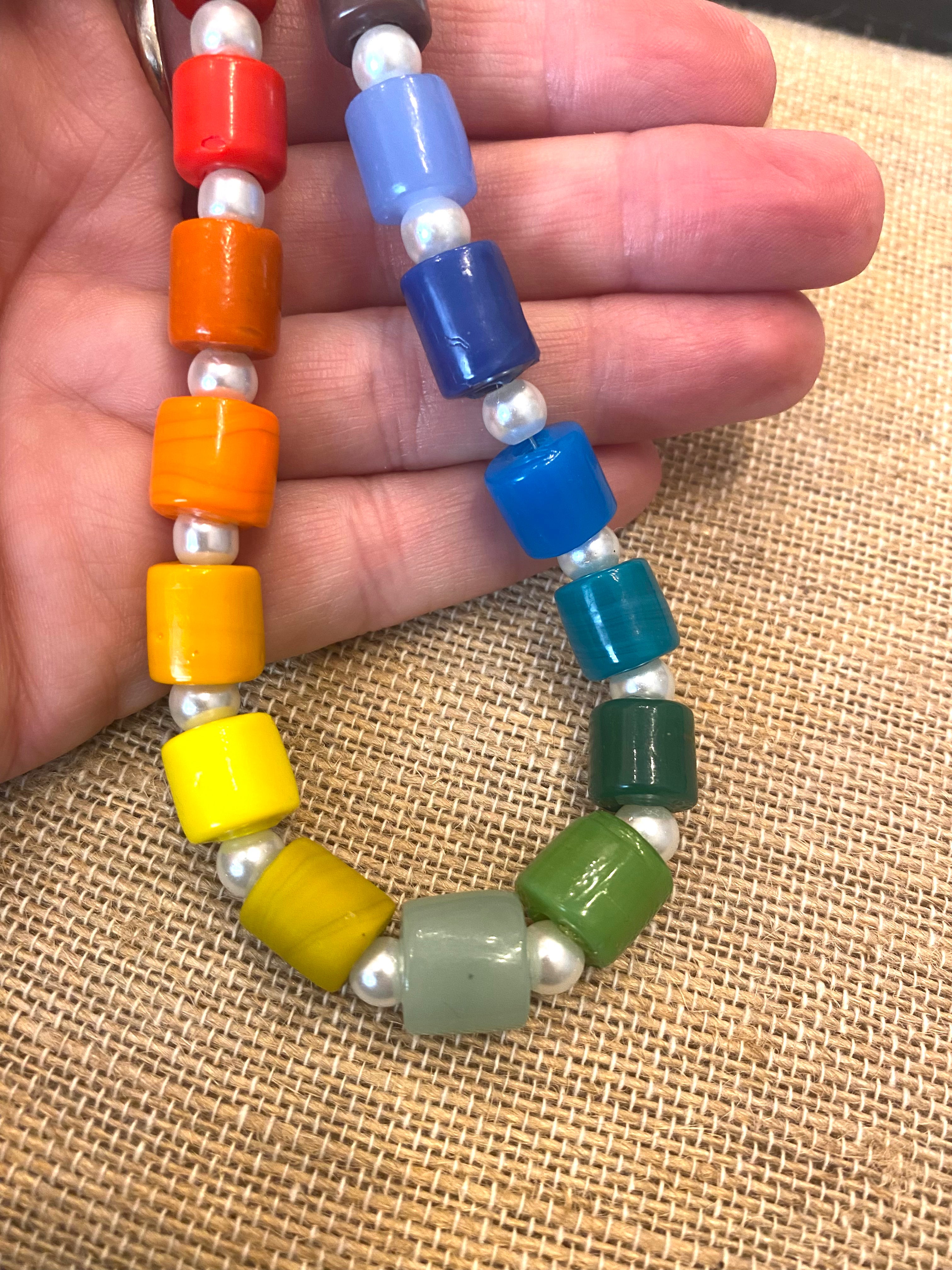 Rainbow Glass Tube Necklace Kit: Faux Pearls
