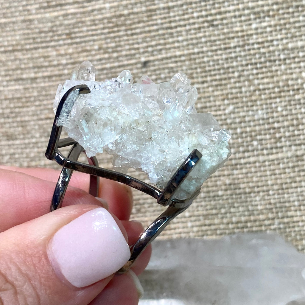 clear quartz point cluster ring with adjustable band
