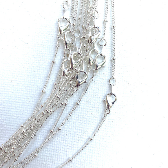 silver plated satellite chain necklace with small lobster claw clasp 16 inch necklace 18 inch necklace 24 inch necklace