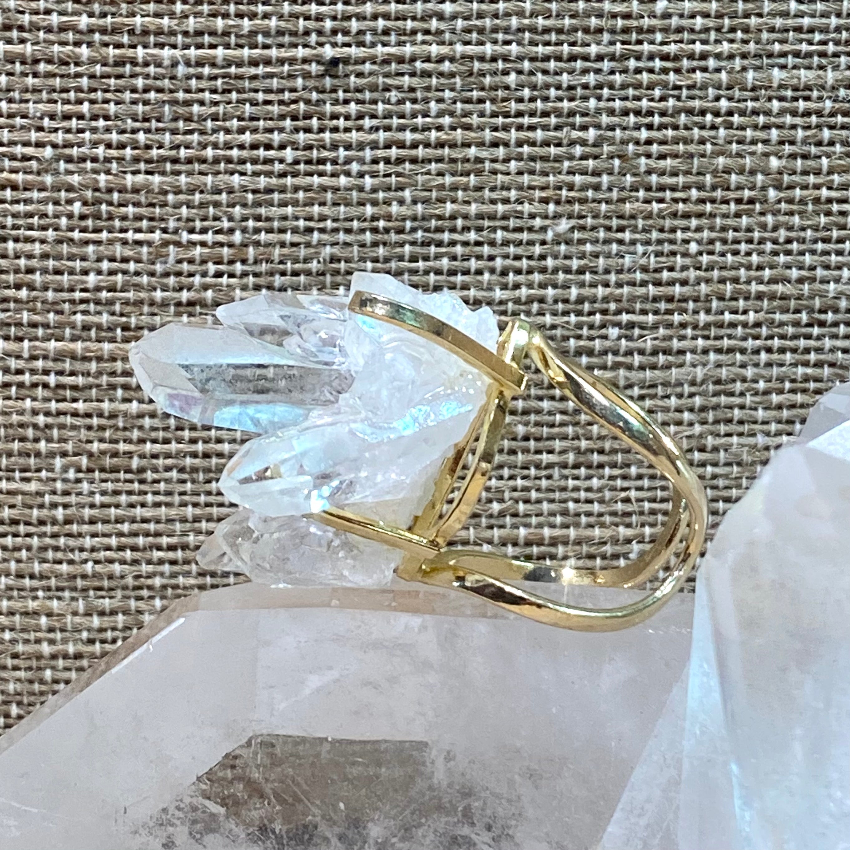clear quartz point cluster ring with adjustable band