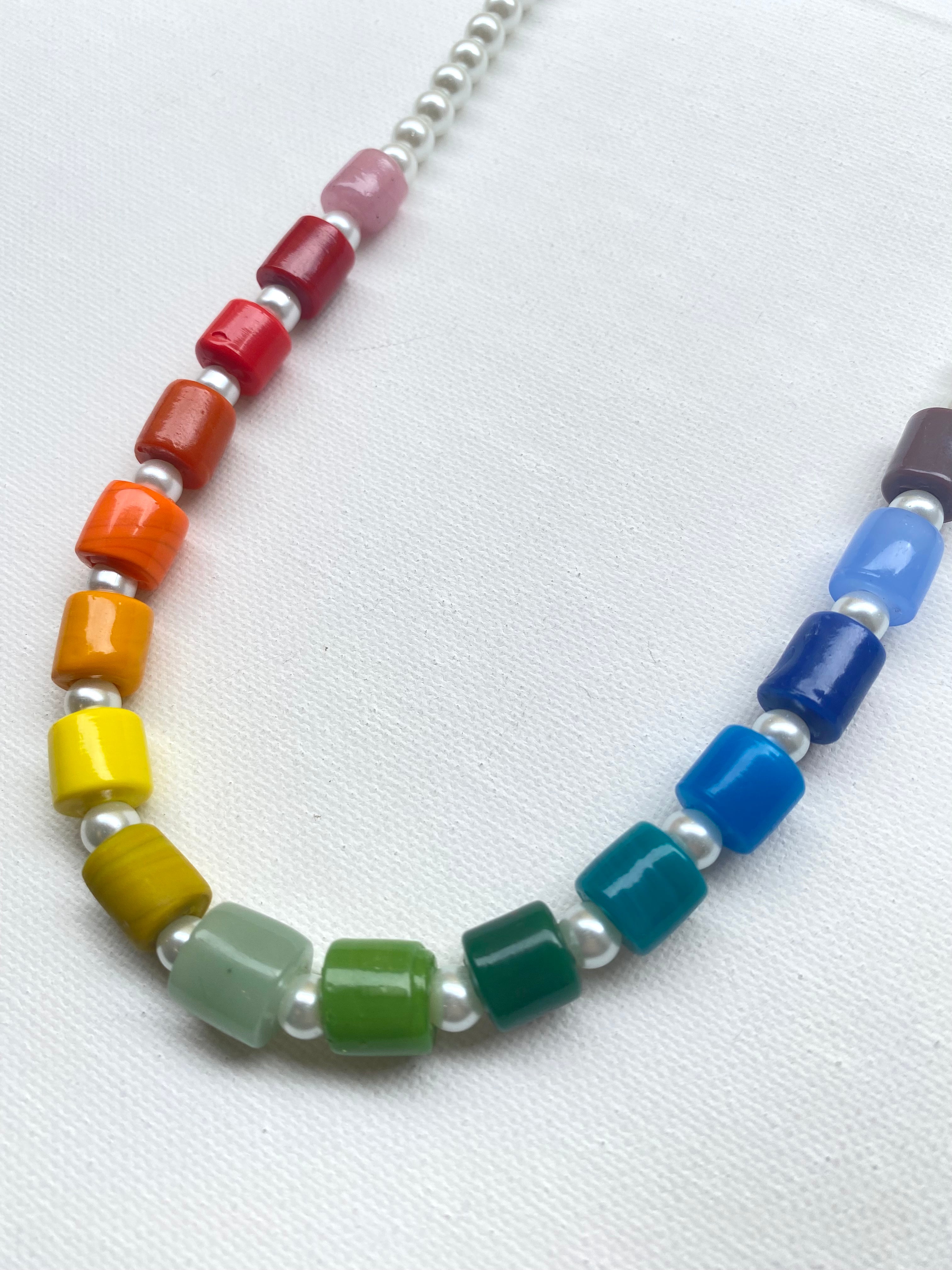 Rainbow Glass Tube Necklace Kit: Faux Pearls