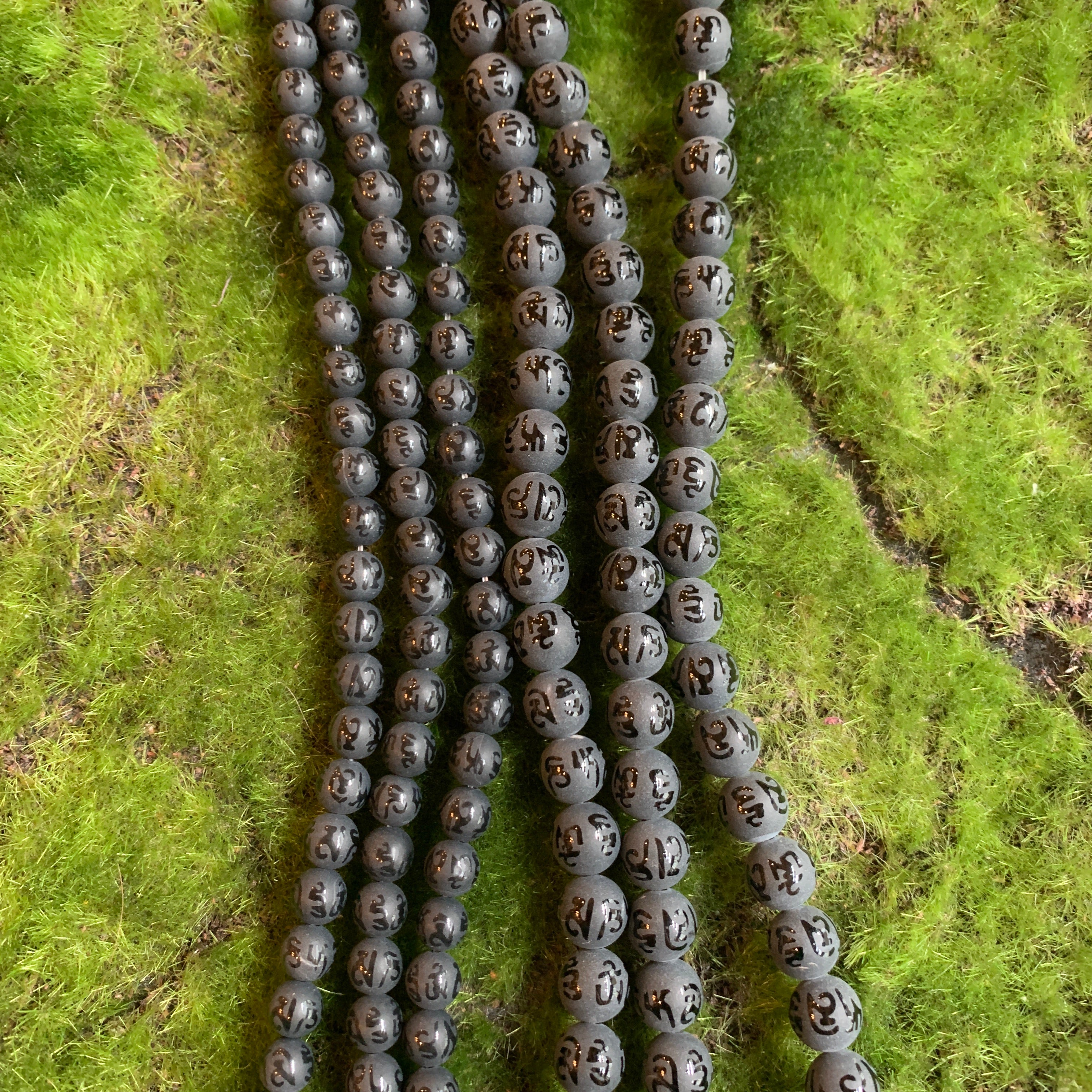Om Mani Padme Hum Etched Black Onyx Beads