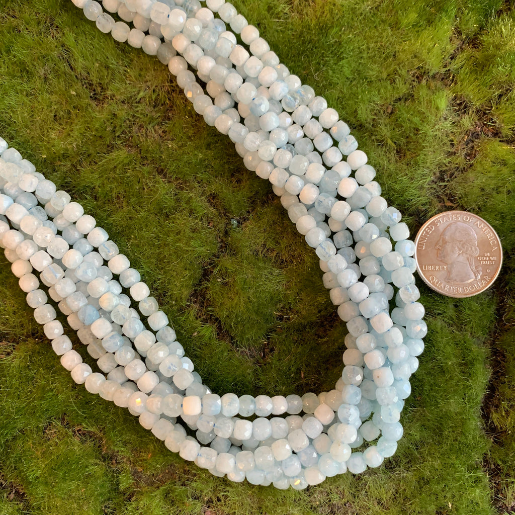 Aquamarine Strands - Faceted Cubes