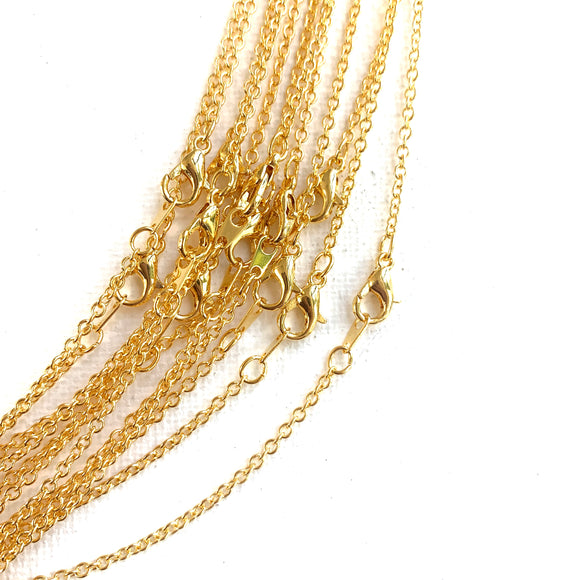 gold plated fine cable chain necklace with small lobster claw clasp 16 inch necklace 18 inch necklace 