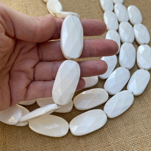 AA Quality Faceted White Jade Ovals