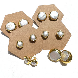 Gold-Rimmed Freshwater Pearl Earrings