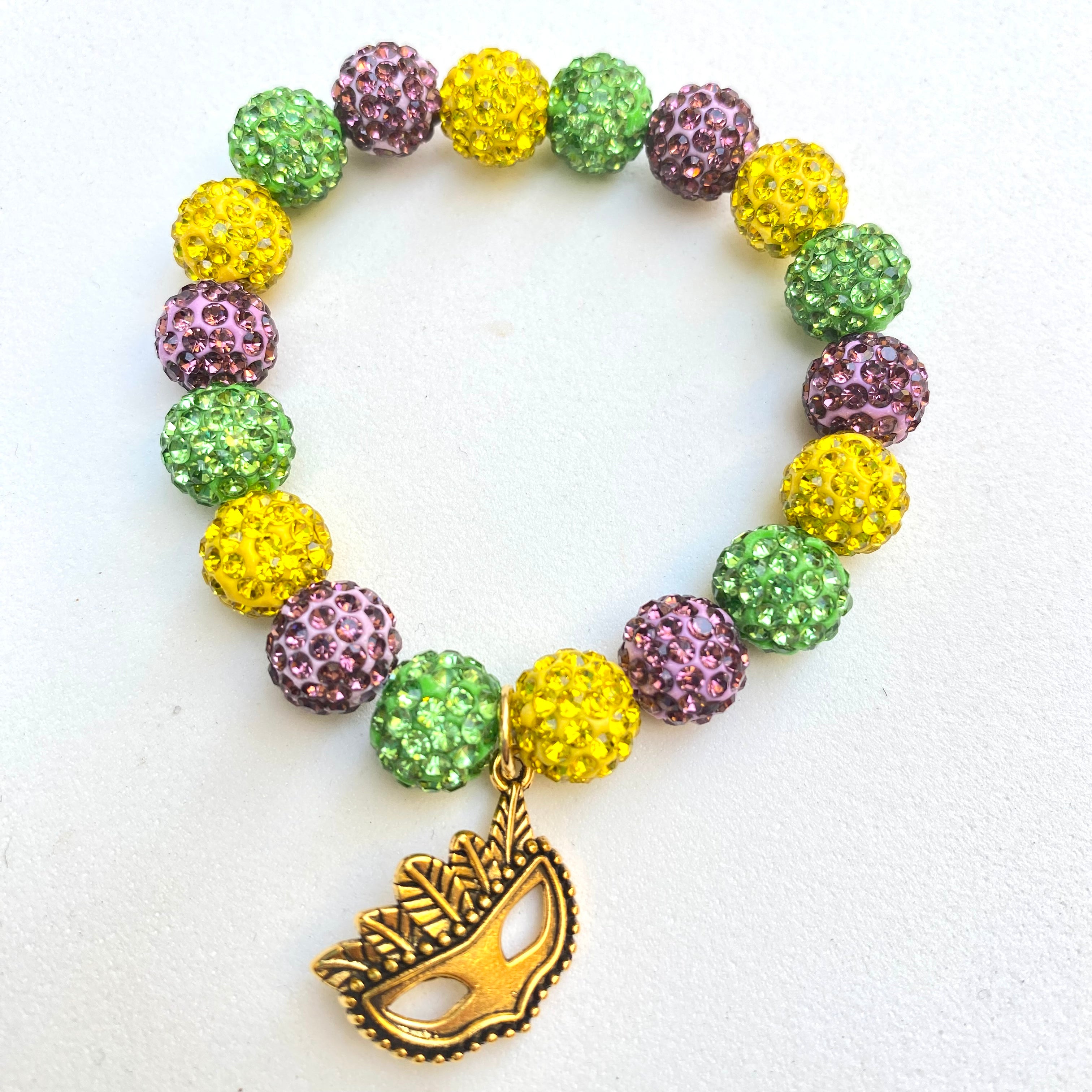 Rhinestone Bead Mardi Gras Stretch Bracelet