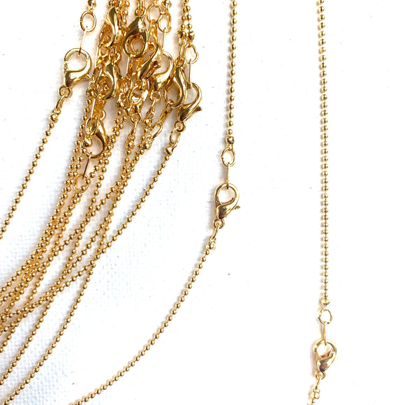 gold plated ball chain necklace with small lobster claw clasp 16 inch necklace 18 inch necklace 