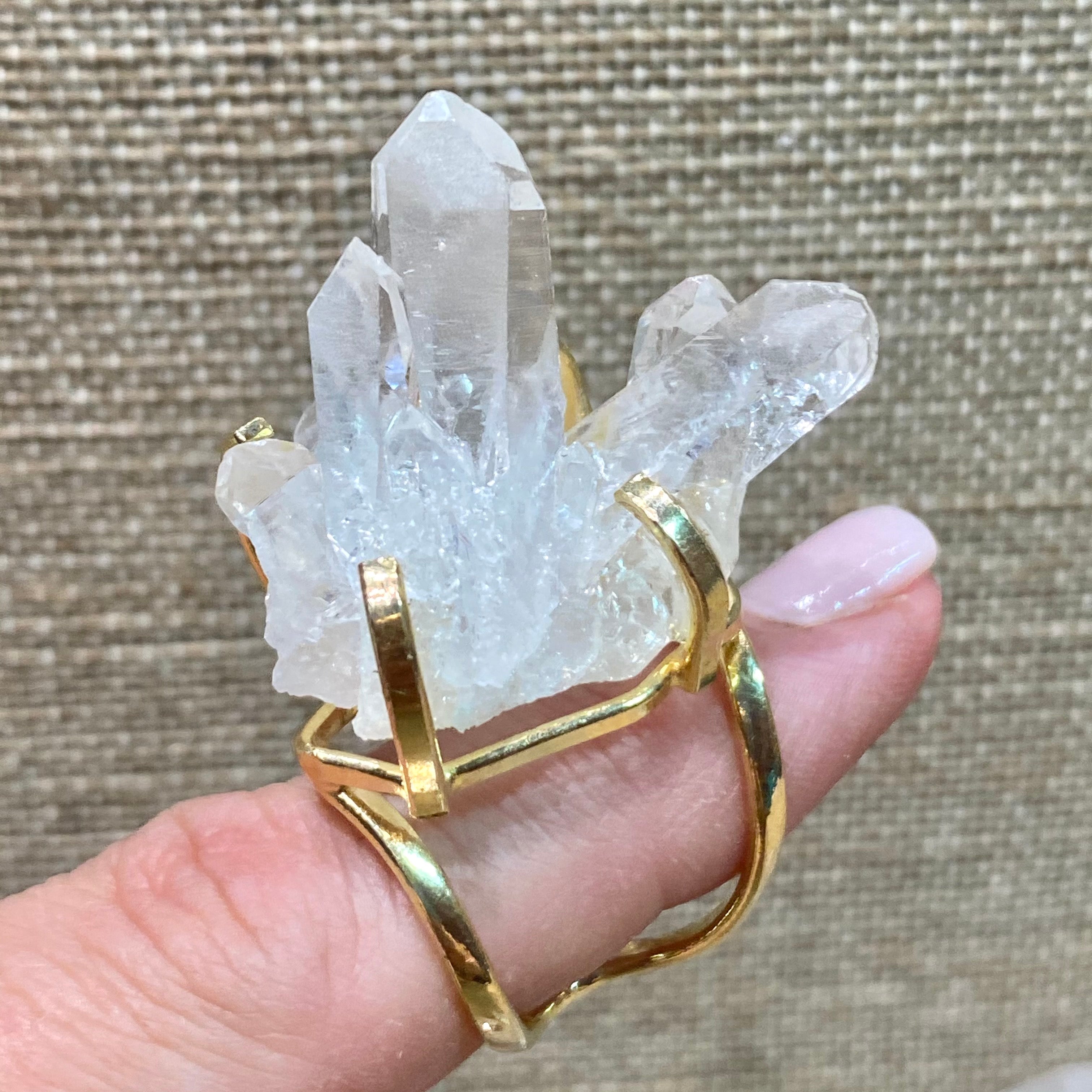 clear quartz point cluster ring with adjustable band